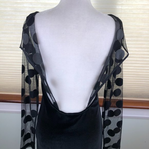 BCBGeneration Velvet Witchy Mesh Polka Dot & Open Back Dress Fairy Grunge Goth - Picture 9 of 12